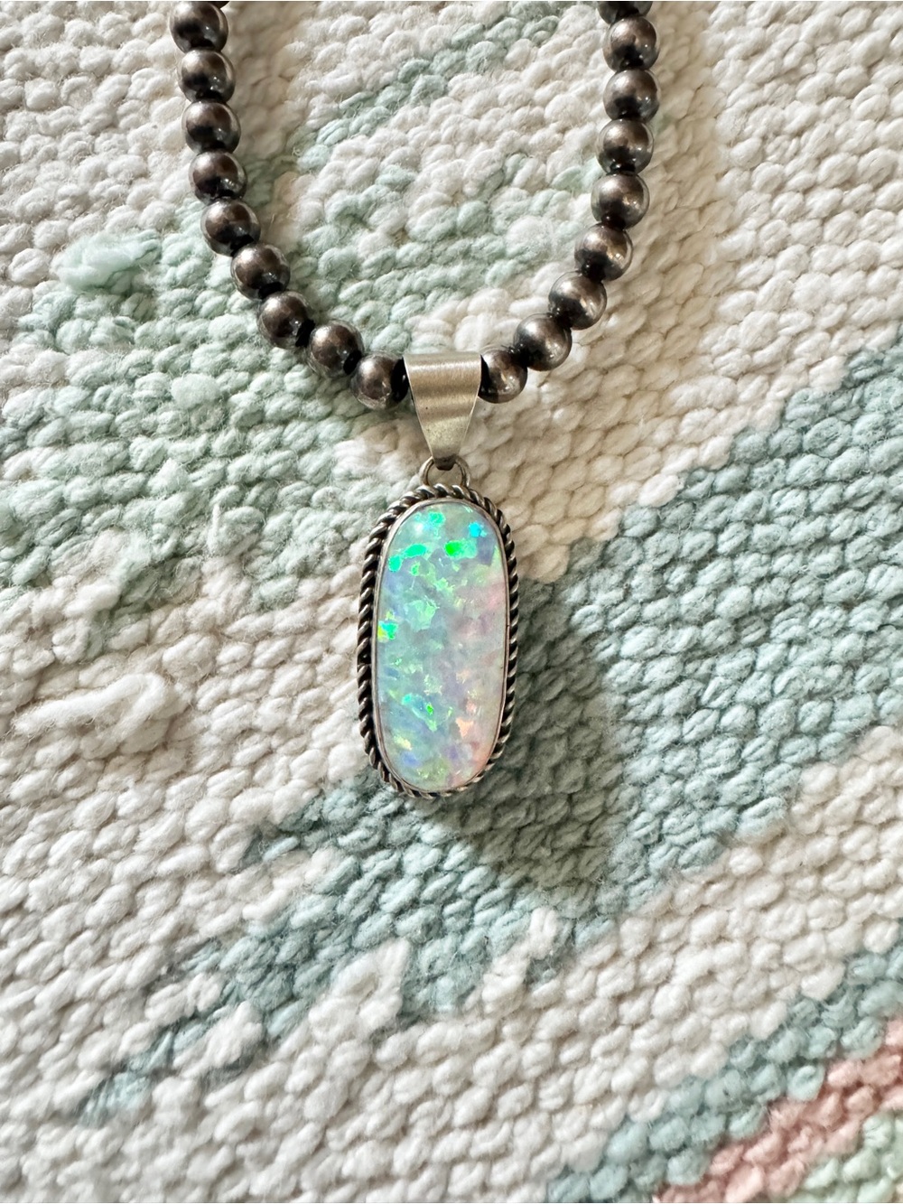 Native Made Sterling Silver White Opal Pendant